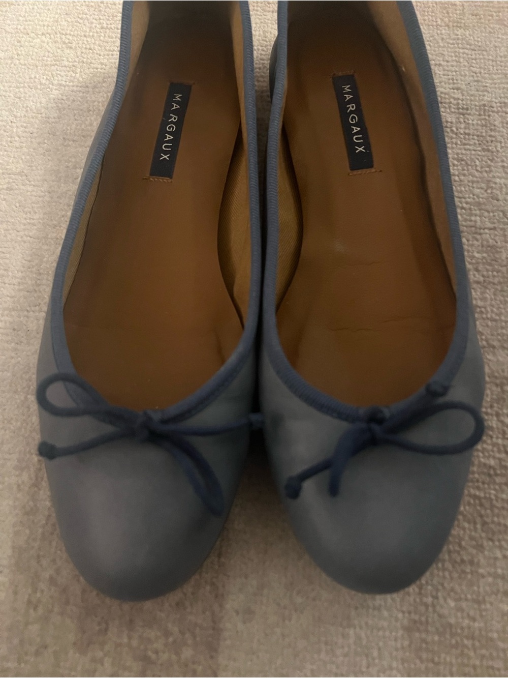 Margaux Slate Blue Leather Ballet Flats with Bow
